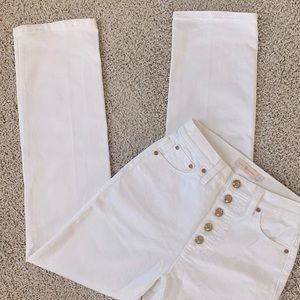 Tory Burch high rise white embroidered jeans
